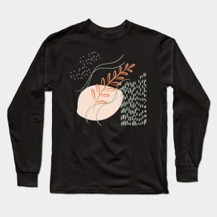 Abstract shapes lines and plant digital design illustration Long Sleeve T-Shirt